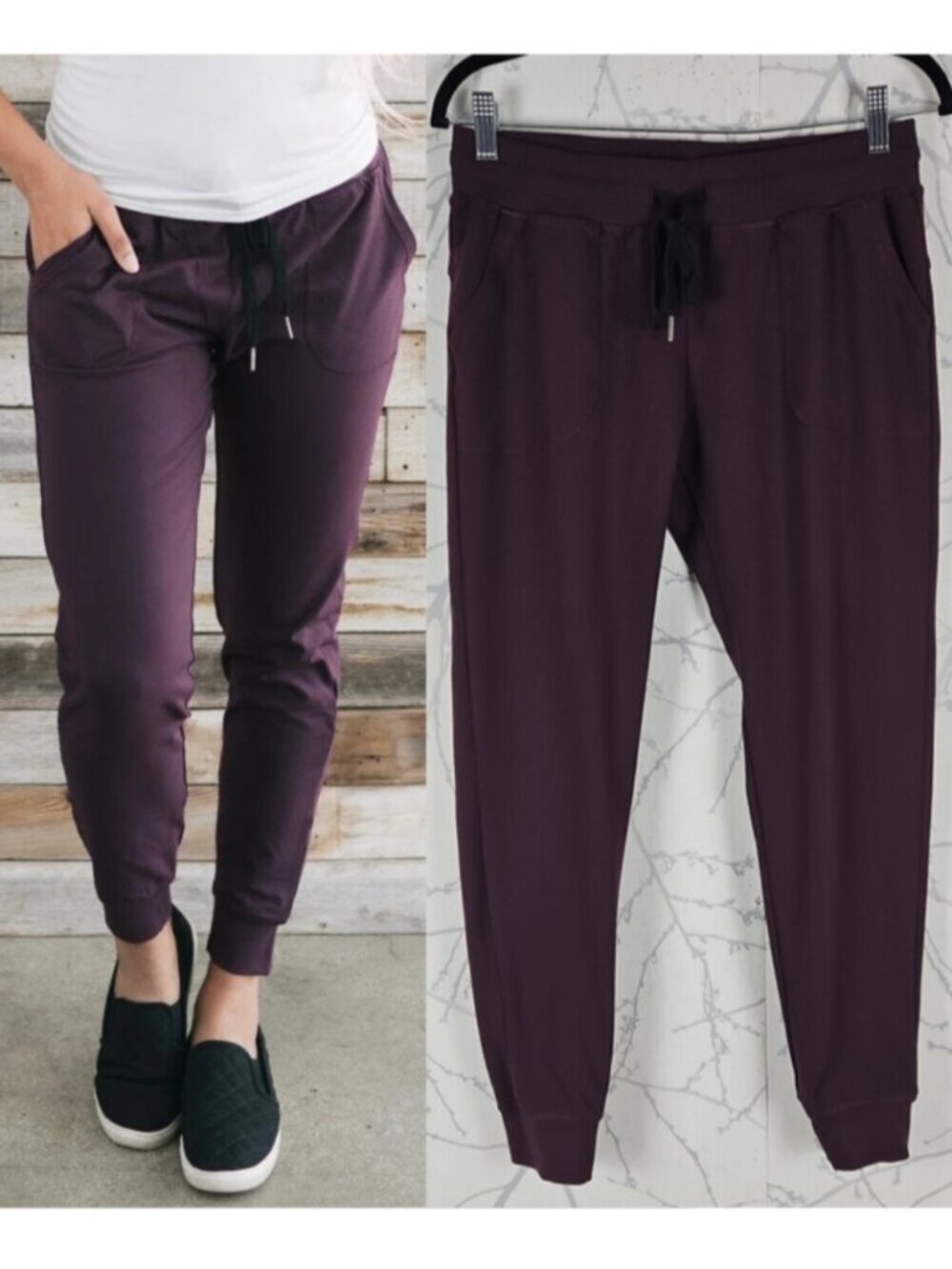 ZYIA Plum Stretch Jersey Knit High Rise Unwind Joggers